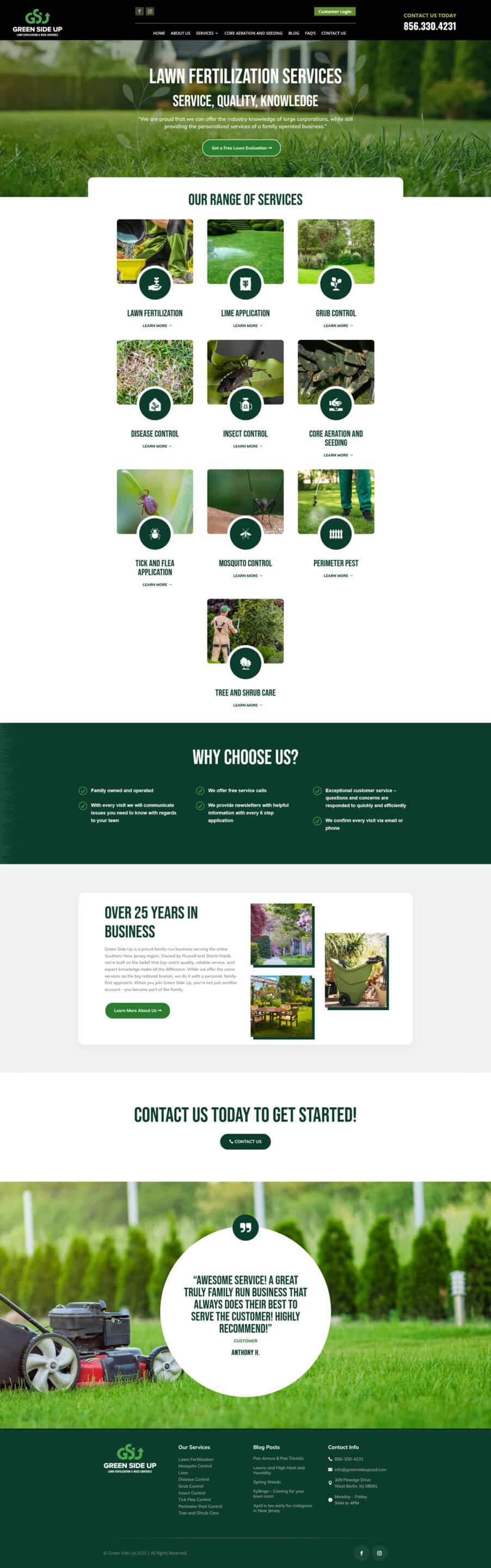 Lawn care company website design in WordPress
