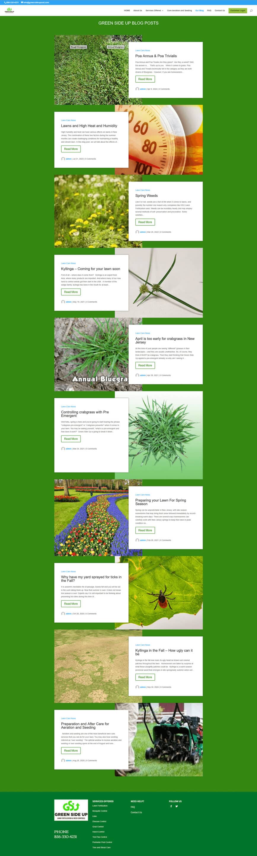 Lawn care company website design in WordPress